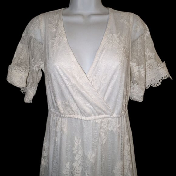 Lulus Short Sleeve Ivory Lace Overlay Ruffled Country Boho Style Long Maxi Dress - Picture 3 of 6